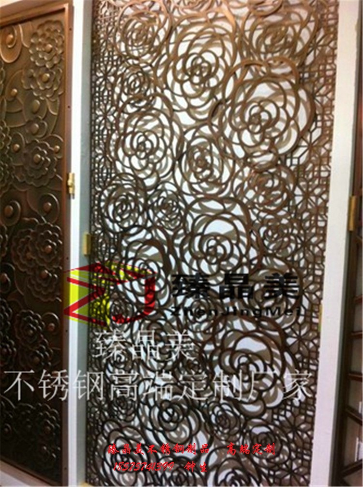 不锈钢屏风隔断金属玫瑰金欧式花格激光切割雕花玄关镂空定制产品详细